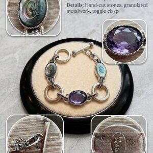 Lia Sophia Purple Faceted Gem Abalone Shell Silver Tone Link Toggle Bracelet